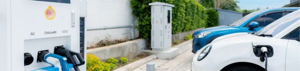 EVs on charge at a public charging station